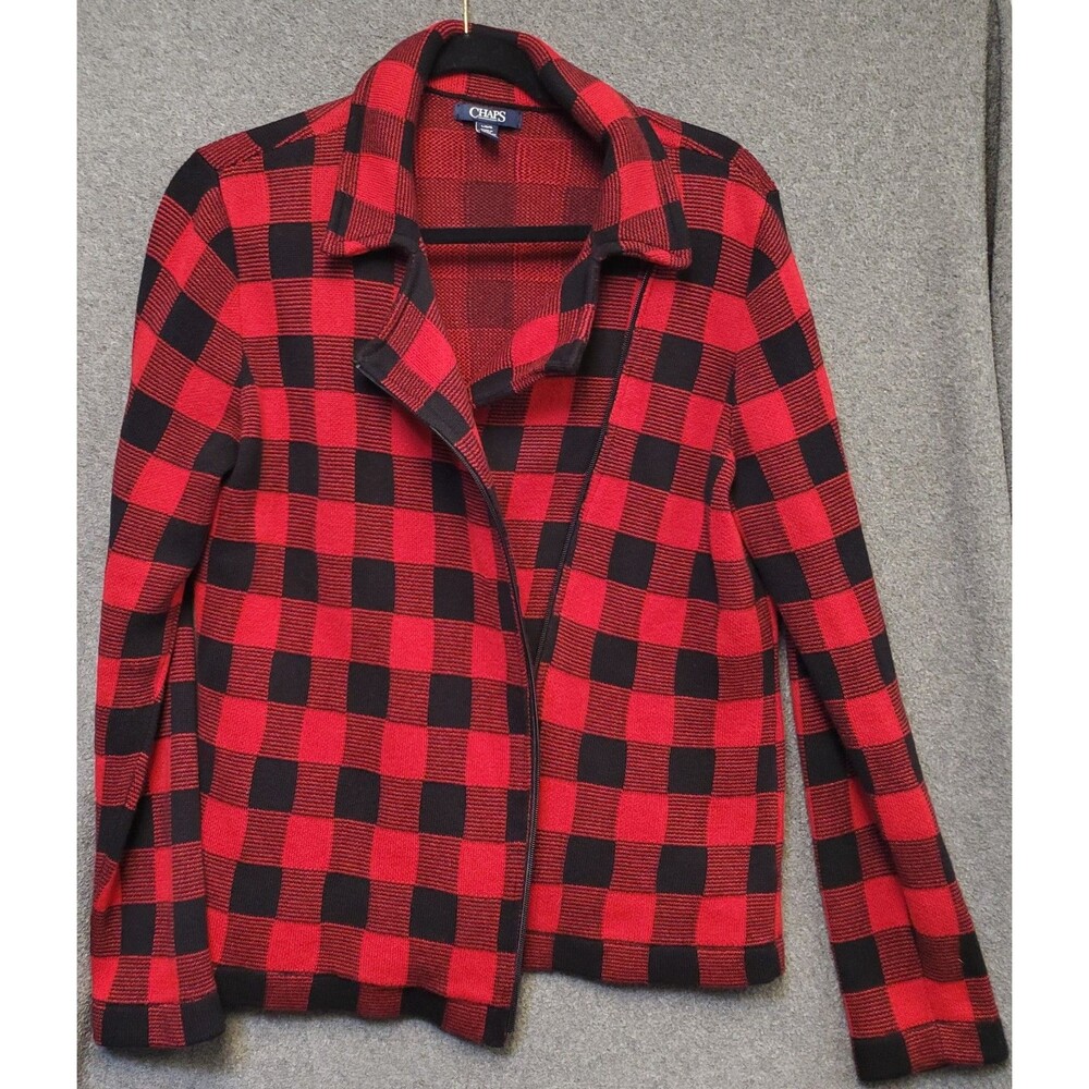 Chaps Buffalo Plaid Moto Sweater Jacket Womens L